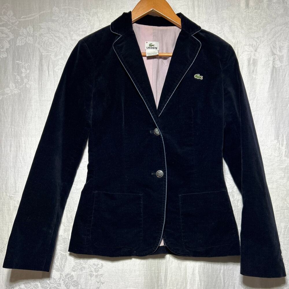 Vintage Lacoste Blazer 36 XS Navy Blue Velvet Made in France Preppy Academia